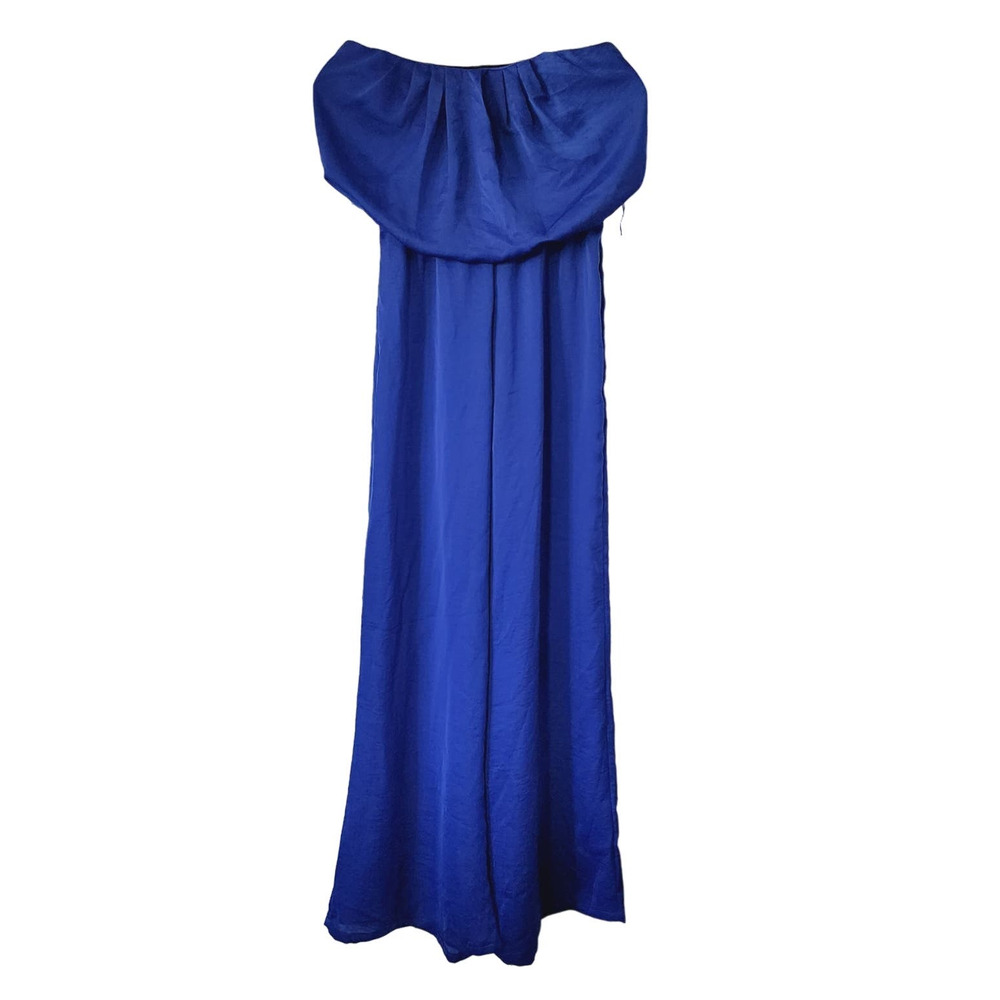 City Triangles Women's Silky Pleated Strapless Jumpsuit Baggy Wide Leg Small